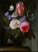 Jan Philip van Thielen, Roses and a Tulip in a Glass Vase.